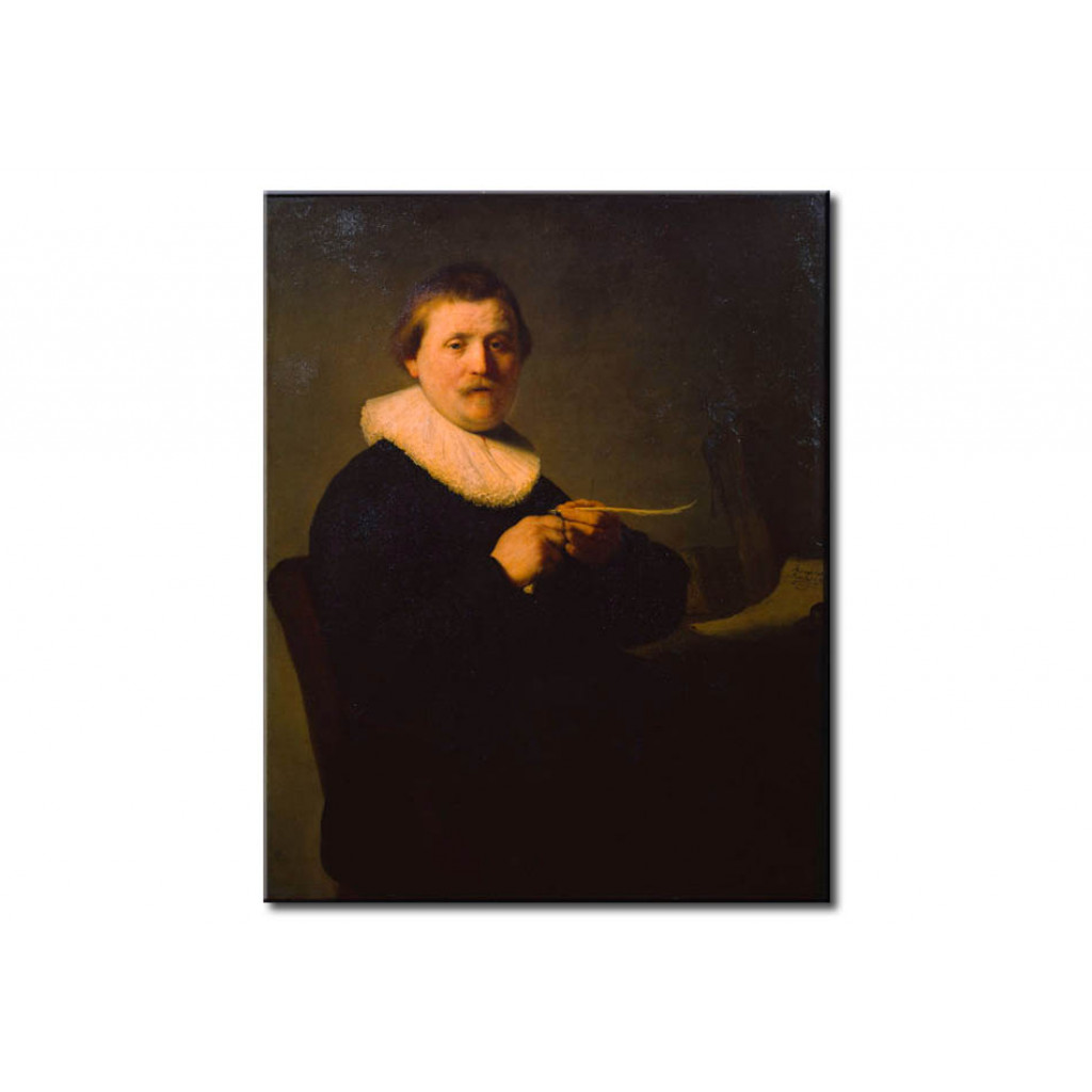 Schilderij  Rembrandt: Portrait Of A Man Trimming His Quill