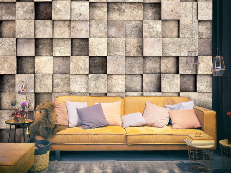 Mural de parede Quadrados Bege - fundo com quadrados irregulares em textura de concreto