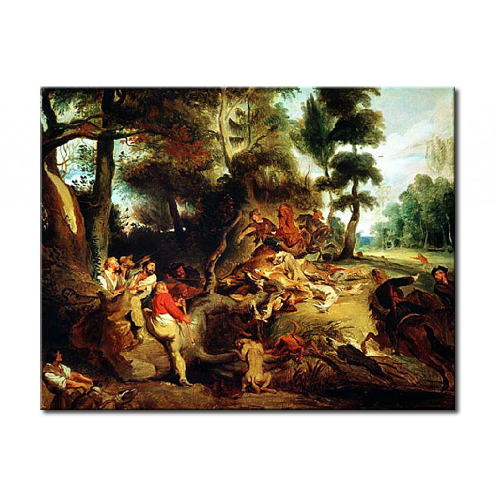 Schilderij  Eugène Delacroix: The Wild Boar Hunt, After A Painting By Rubens