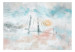 Carta da parati Contemplazione dell'ingegnere - il ponte sospeso illustrato che emerge da dietro le nuvole ad acquerello nei colori del pastello 138308 additionalThumb 1