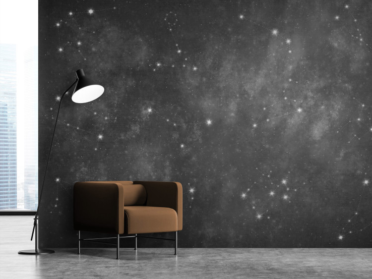 Photo Wallpaper Stars - Constellations of Zodiac Signs in Black and White Cosmos 145308