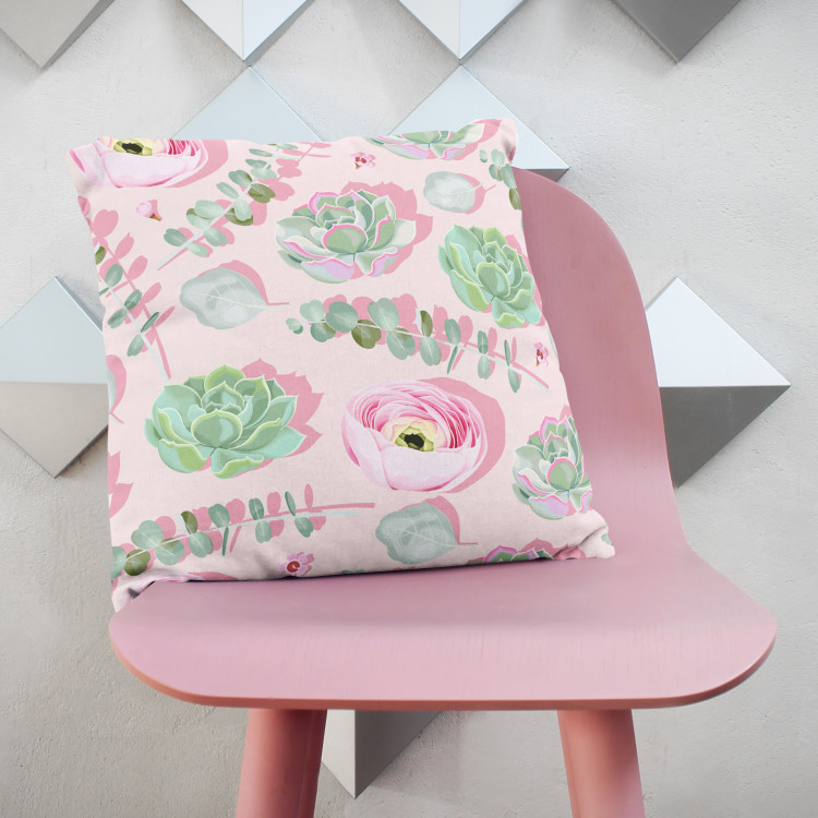 Mikrofaser Kissen Living stucco - graphic composition of succulents in shades of pink cushions 146908 additionalImage 3