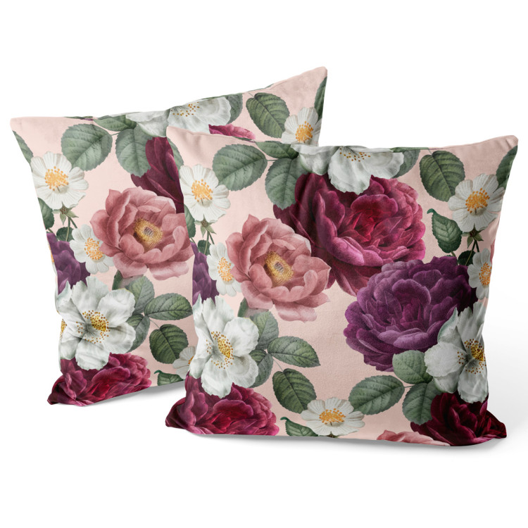 Sammets kudda Peonies in bloom - a floral, vintsage style print on peach background 147108 additionalImage 3
