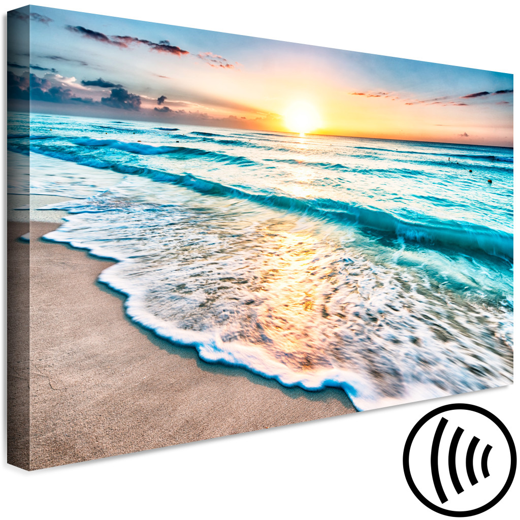 Schilderij  Zee: Sea Landscape - Sunny Turquoise Waves At Sunset