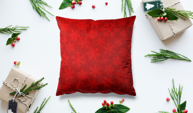 Decorative Velor Pillow Falling snowflakes - winter theme on a dark red background 148508 additionalImage 3