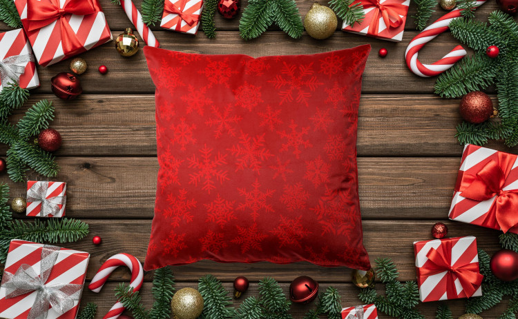 Decorative Velor Pillow Falling snowflakes - winter theme on a dark red background 148508 additionalImage 2