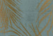 Round Canvas Golden Palm Tree - Plant Leaves on a Blue Background Variant 1 149008 additionalThumb 2