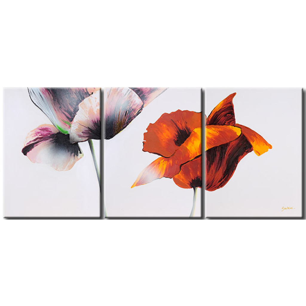 Pintura Papoilas Solitárias - Uma Composição Com Duas Flores Coloridas