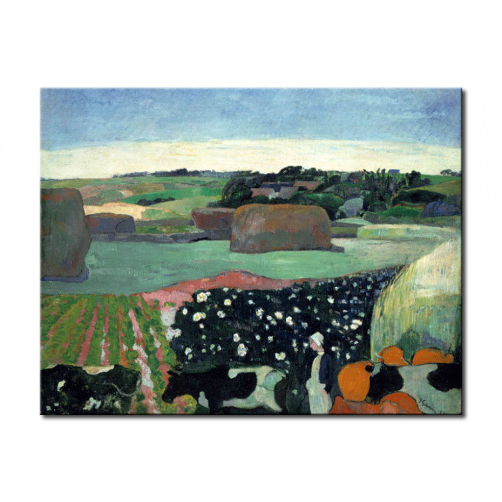 Schilderij  Paul Gauguin: Breton Landscape With Haystack