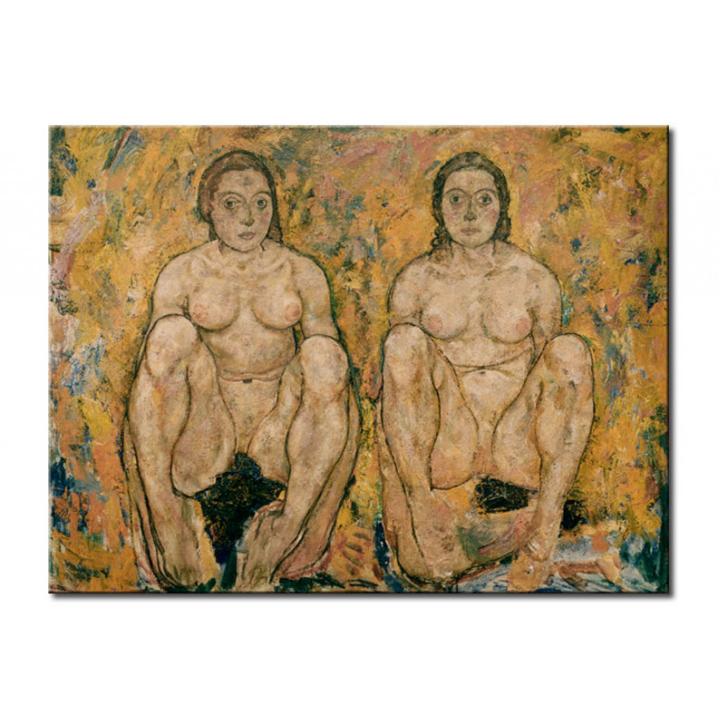 Schilderij  Egon Schiele: Hockendes Frauenpaar