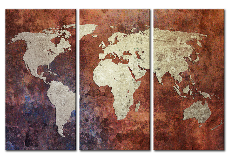 Schilderij Rusty kaart van de Wereld - drieluik Kaarten van de wereld - Schilderijen