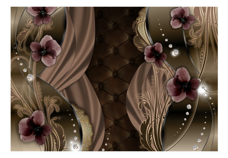 Wall Mural Burgundy Gaps - Abstraction with Flowers on Quilted Background with Pearls 60808 additionalImage 1