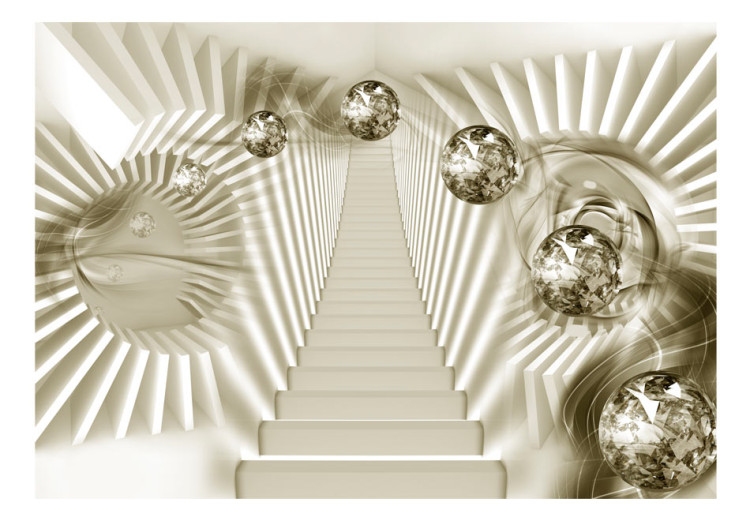 Fototapeta Abstrakcja czasoprzestrzeni - nowoczesne schody ze srebrnymi kulami 61908 additionalImage 1