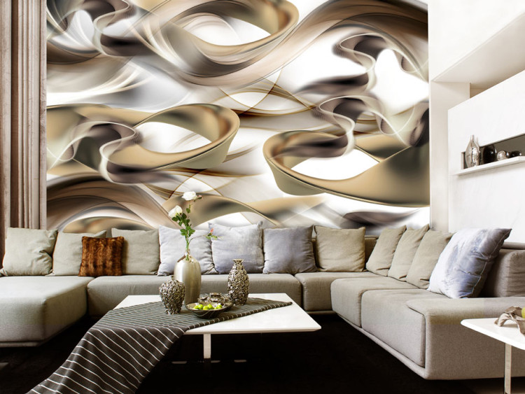 Wall Mural Abstract with Waves - Artistic Composition of Beige-Brown Waves