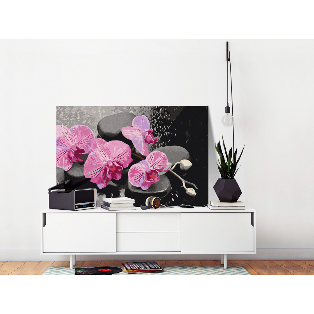 Obraz Do Malowania Po Numerach Orchidea I Kamienie Zen (czarne Tło)