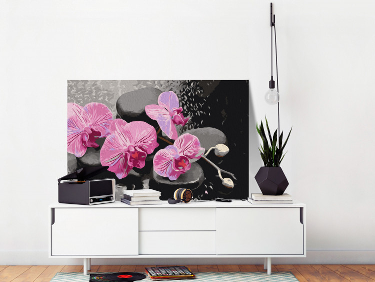 Malen nach Zahlen Bild Orchidee mit Zen Steinen (schwarzer Hintergrund) 107518 additionalImage 2