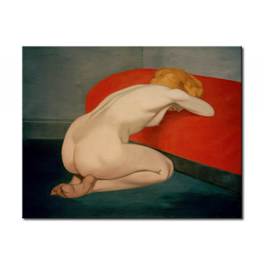 Schilderij  Félix Vallotton: Femme Nue Agenouillée Devant Un Canapé Rouge