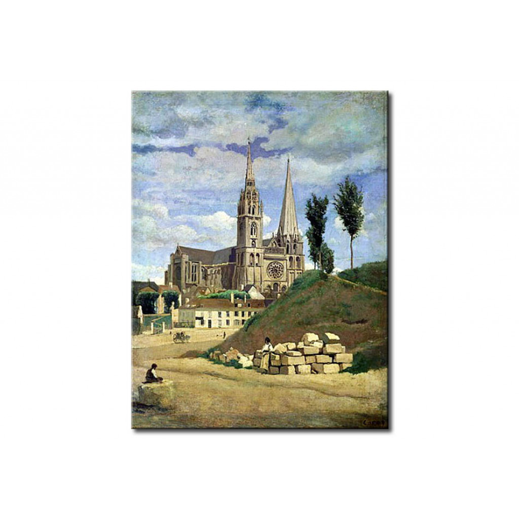 Schilderij  Jean-Baptiste-Camille Corot: Chartres Cathedral