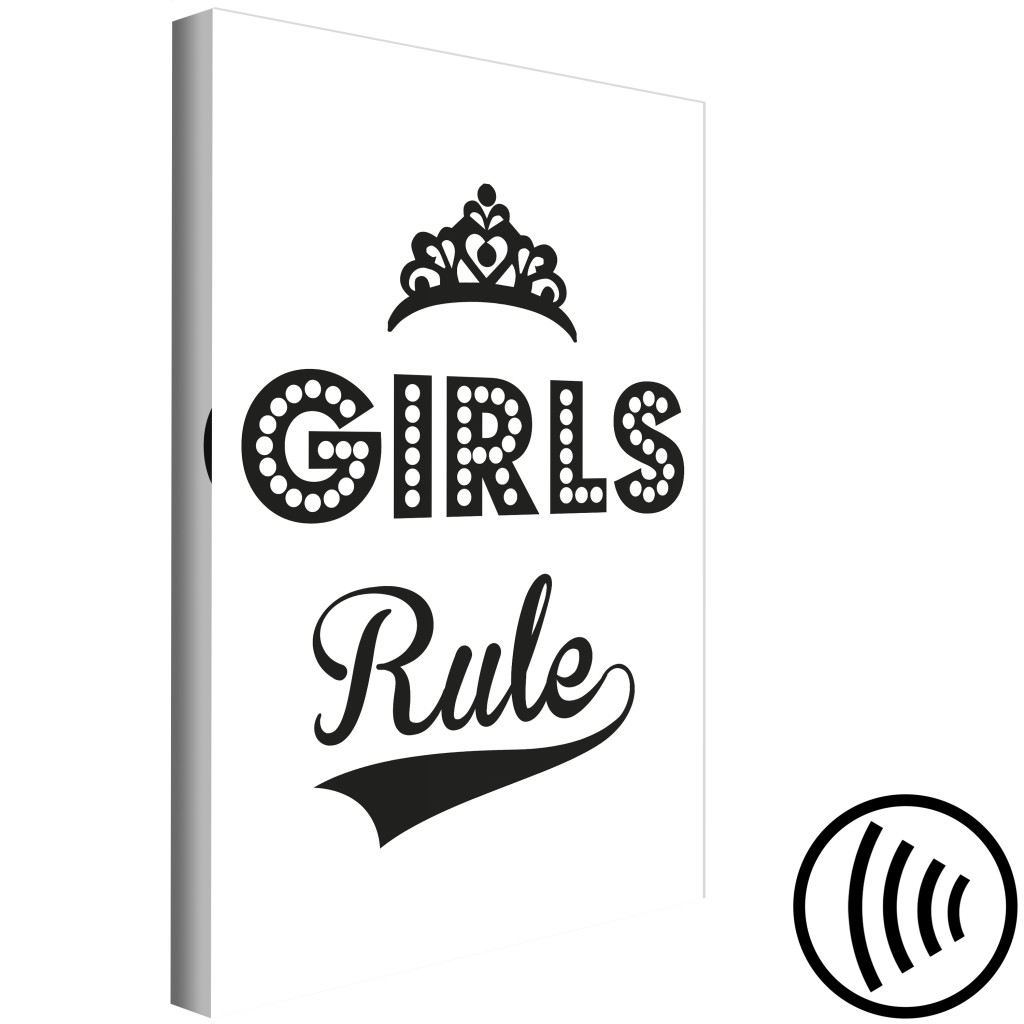 Schilderij  Met Inscripties: Girls Rule (1-delig) - Zwart-wit Grafisch Motief
