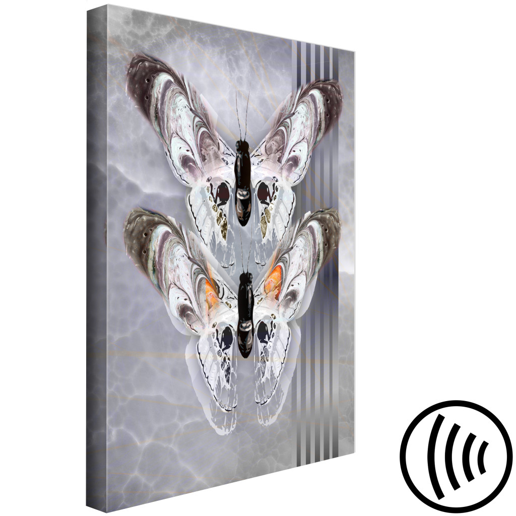 Schilderij  Insecten: Vlinders In Liefde - Elegante Insecten Op Een Marmeren Achtergrond