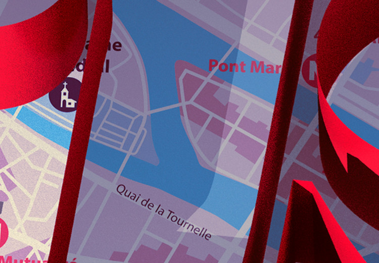 Obraz Na czerwono - napis 3D Paryż na tle kolorowej mapy miasta 122218 additionalImage 5
