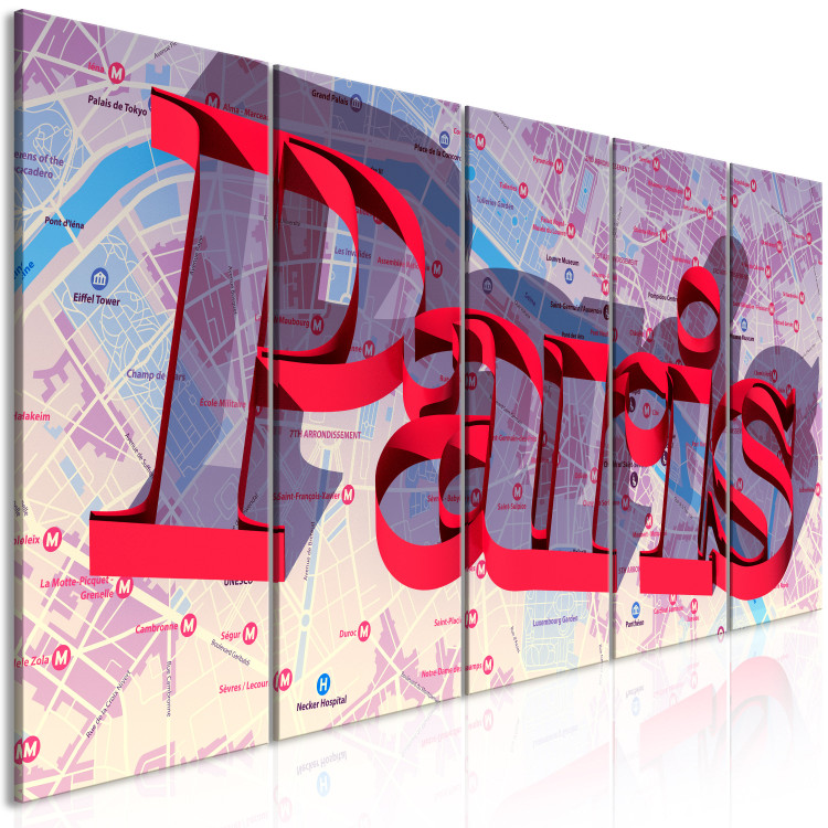 Obraz Na czerwono - napis 3D Paryż na tle kolorowej mapy miasta 122218 additionalImage 2