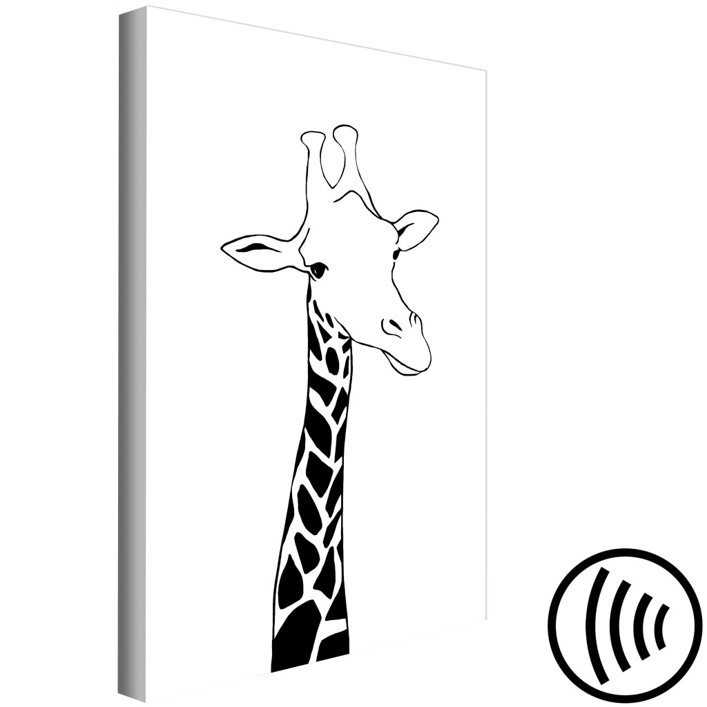 Canvastavla Giraff Med Lång Hals - Svart, Minimalistiskt Porträtt Av En Giraff Isolerad På Vitt