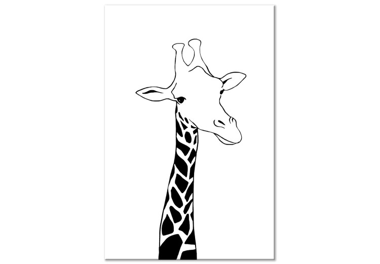 Canvas Giraffe with a long neck - black, minimalist portrait of a giraffe isolated on white