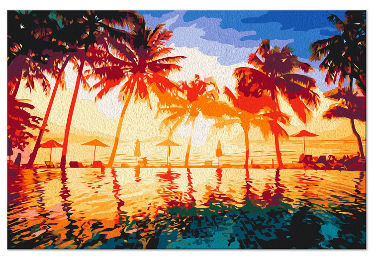 Obraz do malowania po numerach Basen w słońcu - Palmy, rozświetlone niebo i turkusowa woda 144518 additionalImage 3