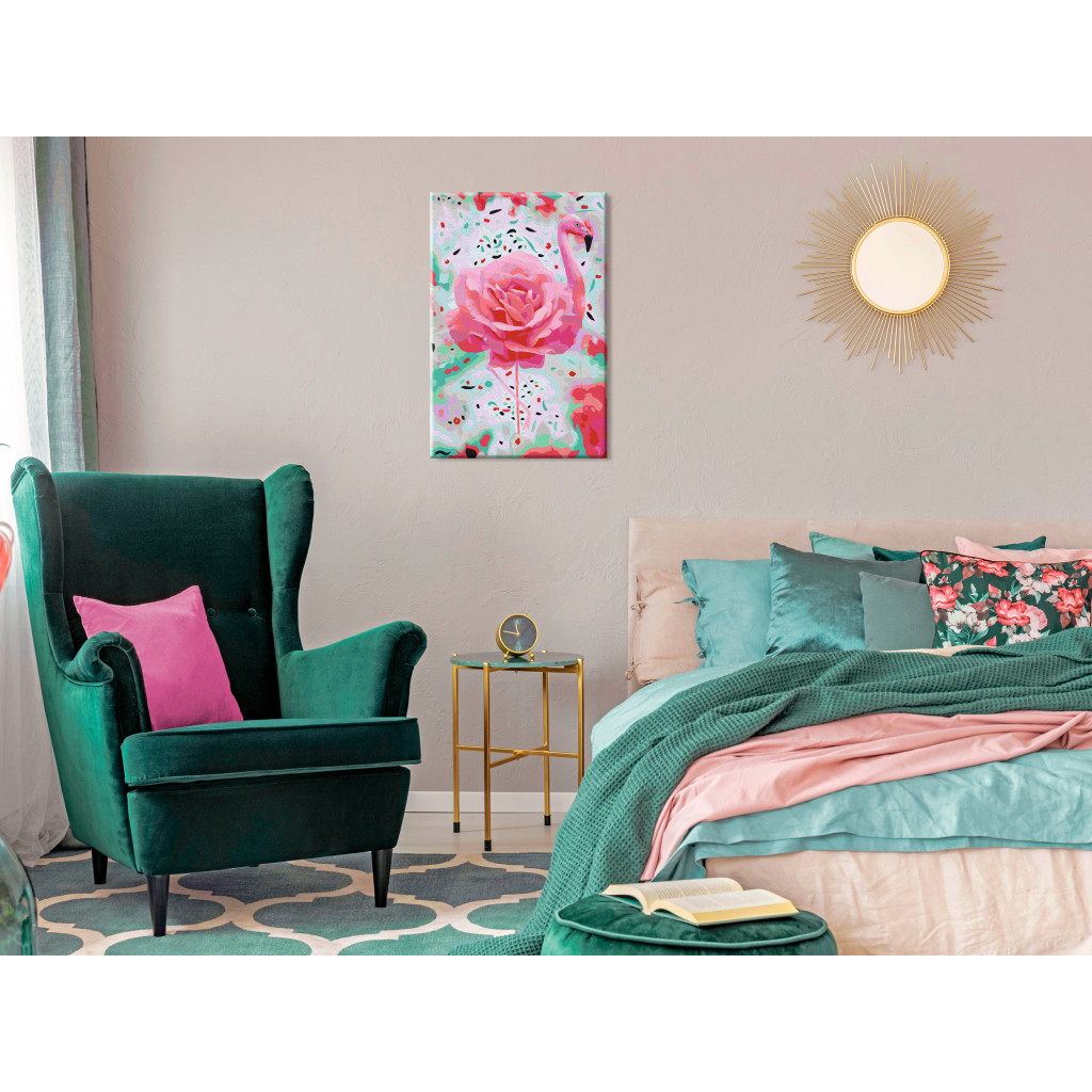 Måla Med Siffror Rose Flamingo - Pink Bird, Powdery Rose And Minty Shimmering Background
