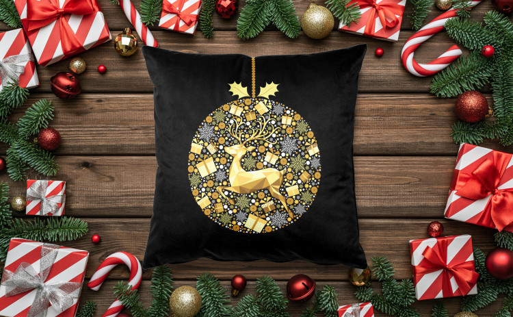 Decorative Velor Pillow Bauble with reindeer - animal, Christmas stars and presents on a black background 148518 additionalImage 3