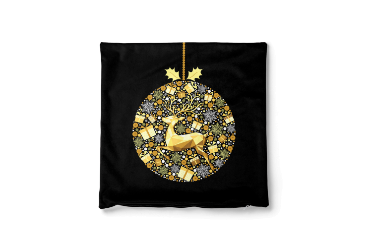 Decorative Velor Pillow Bauble with reindeer - animal, Christmas stars and presents on a black background 148518 additionalImage 4