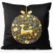 Decorative Velor Pillow Bauble with reindeer - animal, Christmas stars and presents on a black background 148518
