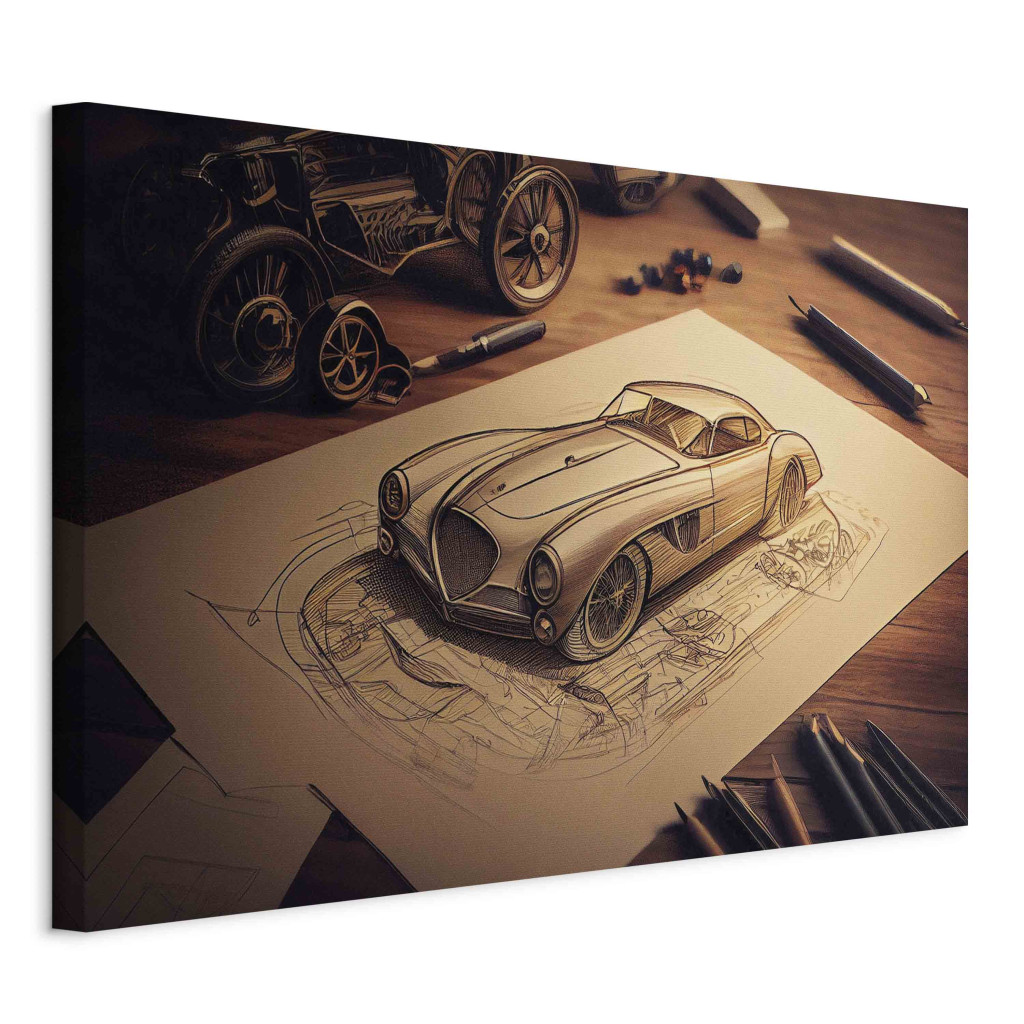 Duży Obraz XXL Szkic Samochodu - Rysunek Vintage Auta Wygenerowany Przez AI [Large Format]