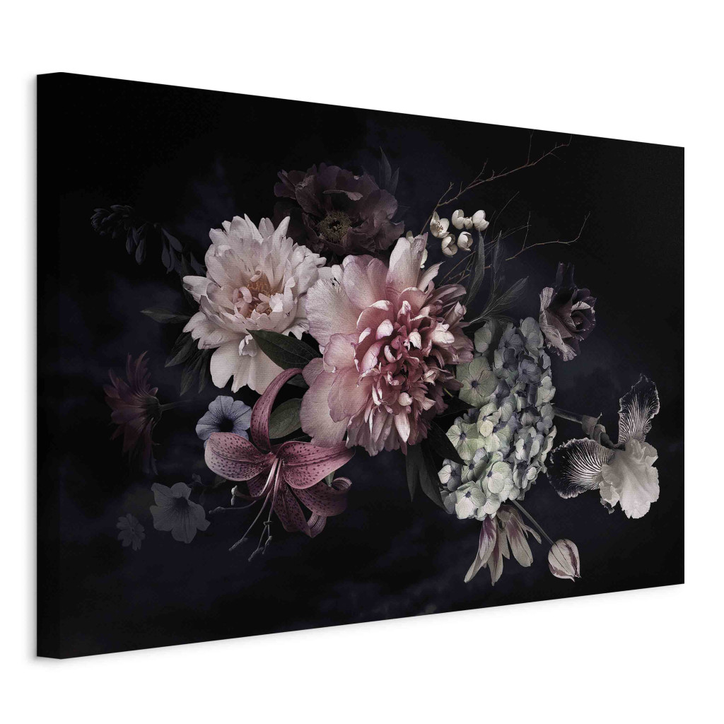 Duży Obraz XXL Holenderski Bukiet - Kompozycja Z Kwiatami Na Tle Czarnego Tła [Large Format]