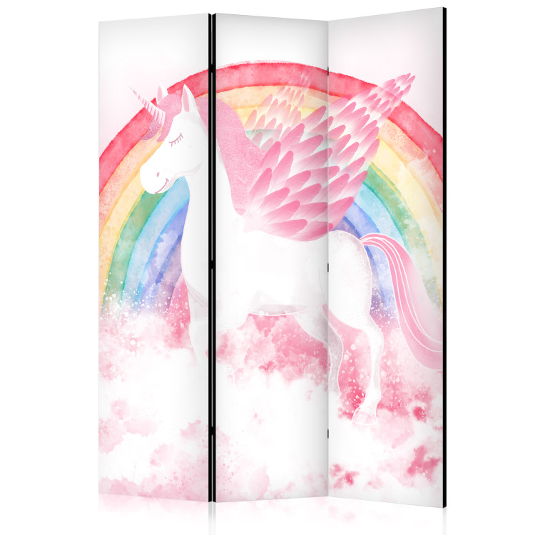 Biombo Pink Power - A Unicorn With Wings and a Rainbow on a Background of Clouds [Room Dividers]