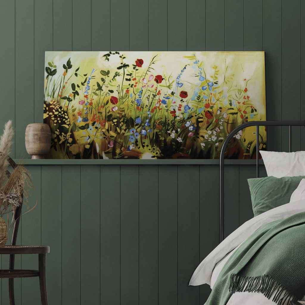 Schilderij  Weide: Betoverend Bloemenveld (1-delig) - Kleurrijke Compositie Van Kleine Bloemen