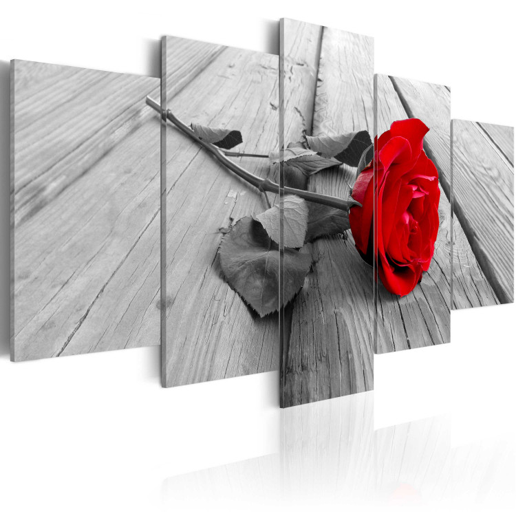 Quadro pintado Rose on Wood (5 Parts) Wide Red 50618 additionalImage 2