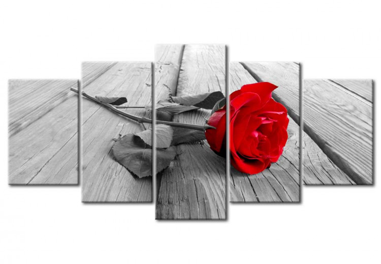 Obraz Róża na drewnie (5-częściowy) szeroki czerwony 50618