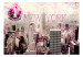 Fotomural Nova Iorque Rosa - Arquitetura com Arranha-céus, Inscrição e Selo 61518 additionalThumb 1