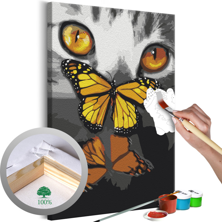 Wandbild zum Malen nach Zahlen Kitten and Butterfly 134628