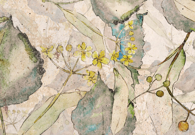 Fototapeta Zielonożółte jesienne pamiątki - deseń z roślinnym motywem z liśćmi 143028 additionalImage 3