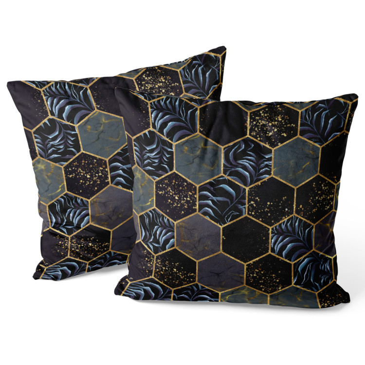 Sammets kudda Floral geometry - hexagons and branches in dark colours 147228 additionalImage 3
