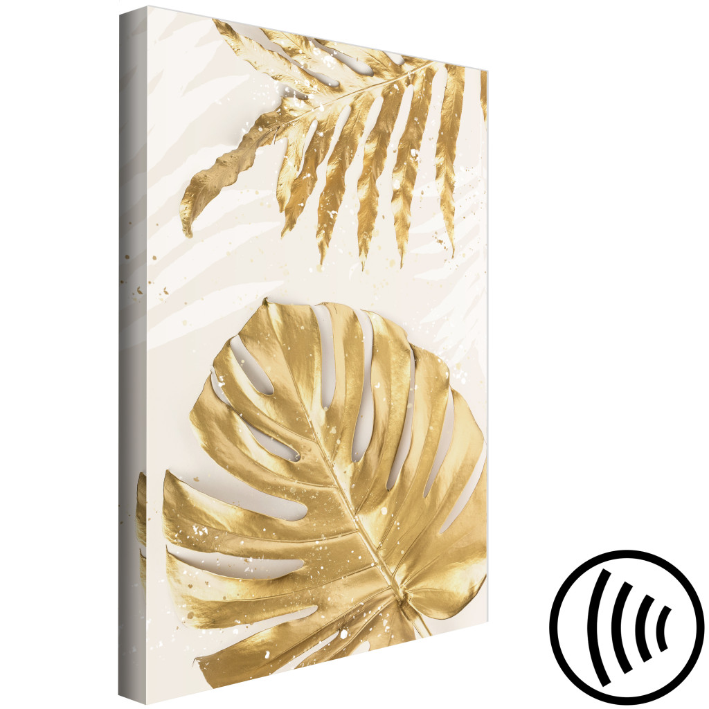 Pintura Em Tela Golden Leaves With A Monstera - Elegant Plants With A Festive Atmosphere