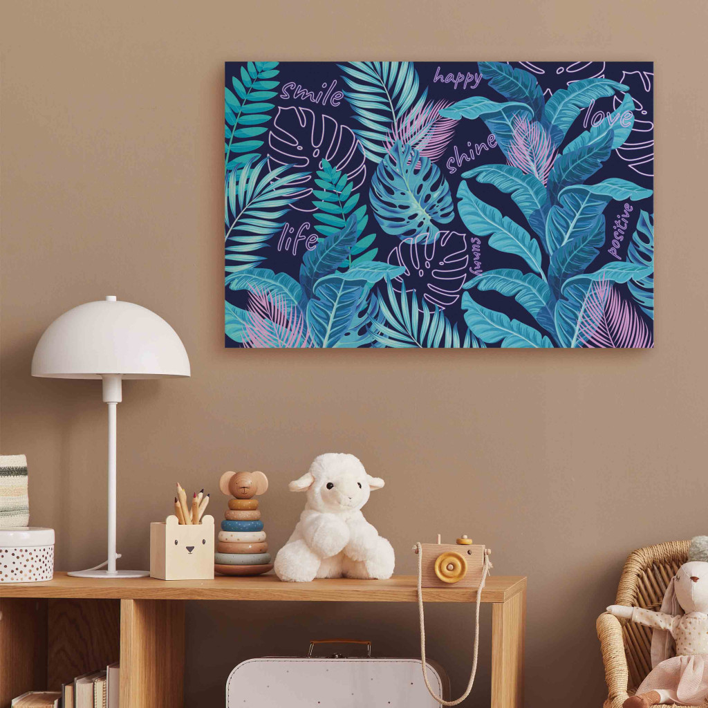 Quadro Pintado Neon Jungle - Leaves And Inscriptions In Bright And Vivid Colors