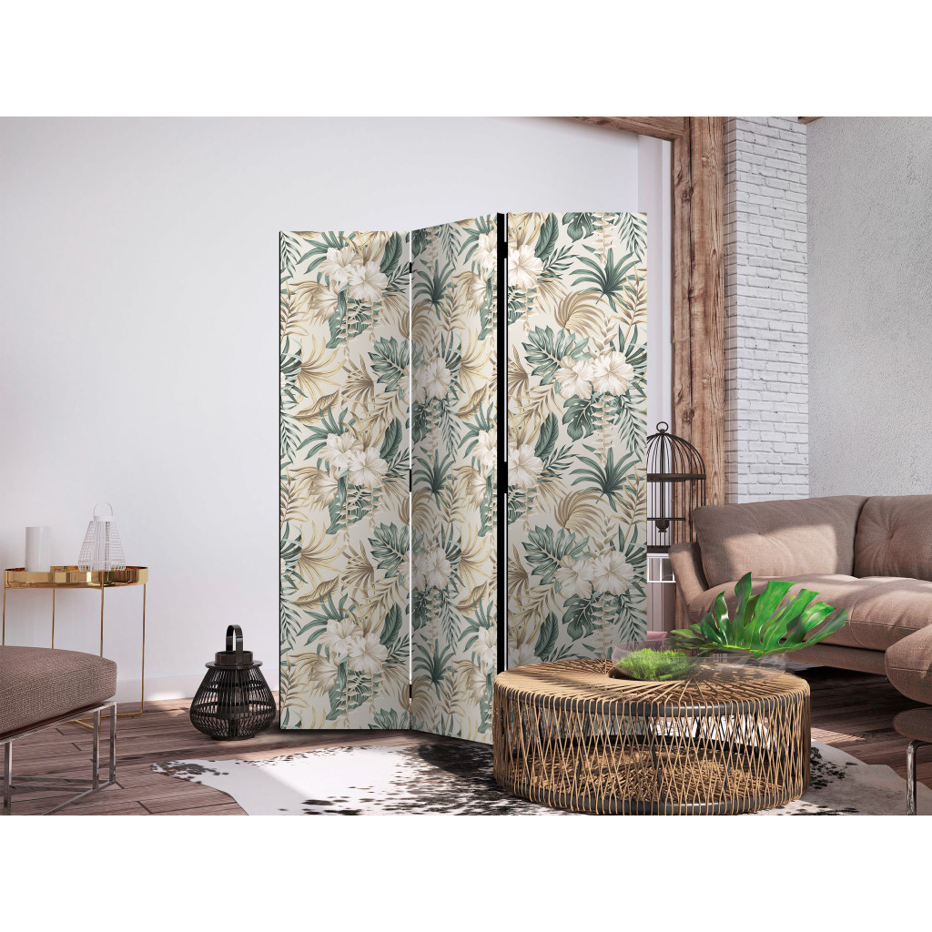 Biombo Decorativo Blooming Wildness - Tropical Plants On A Beige Background [Room Dividers]