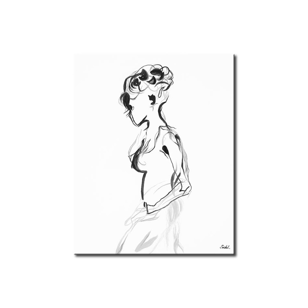 Schilderij  Acts: Minimalistische Vrouwelijkheid - Silhouet Op Een Witte Achtergrond