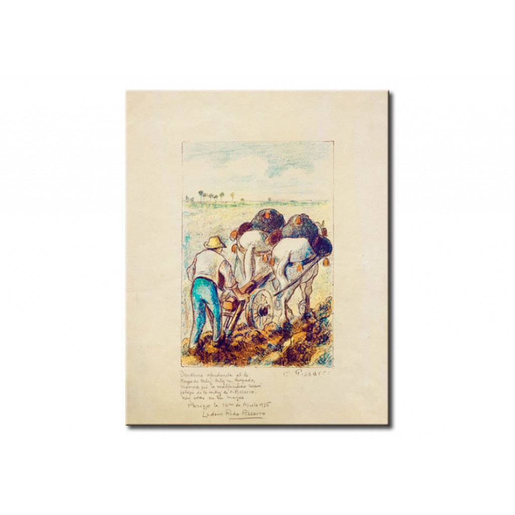 Schilderij  Camille Pissarro: Ploughing Peasant