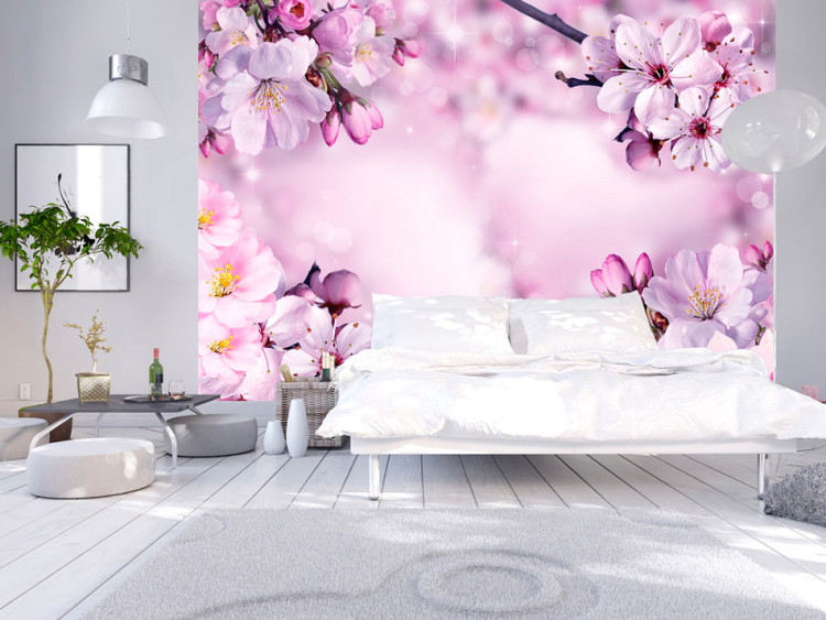 Photo Wallpaper Spring - purple composition of cherry blossoms on a background with flash effect 62328