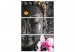Quadro su tela La faccia di Buddha - ritratto di divinità grigio scuro con fiore rosa 108238